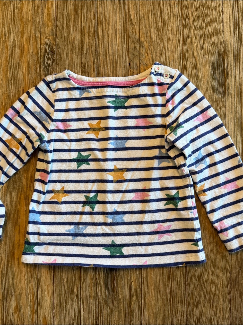 Mini Boden Striped Star Long-Sleeve White with Navy Multicolor Stars 2-3t